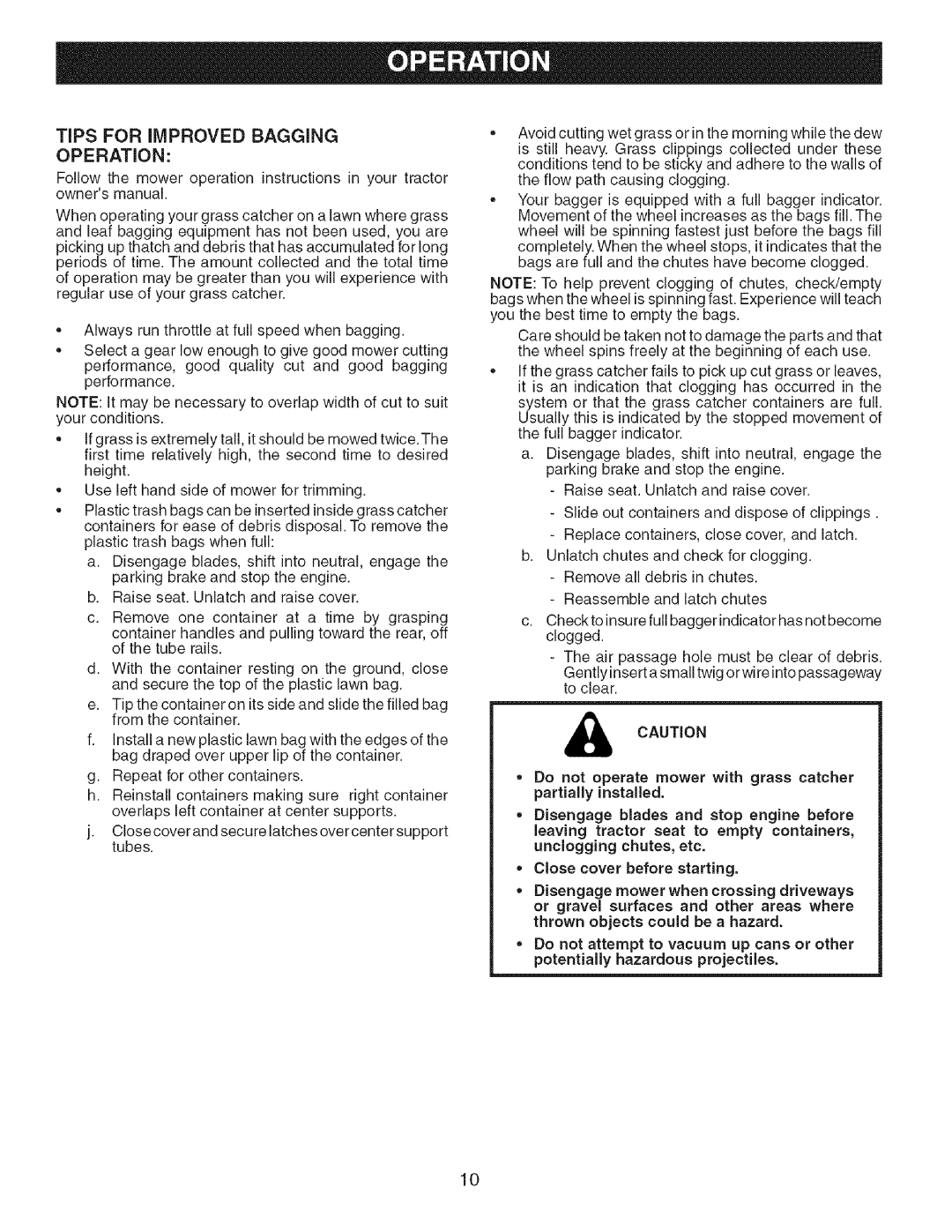 Craftsman 917.24898 owner manual TIPS FOR iMPROVED BAGGING OPERATION 