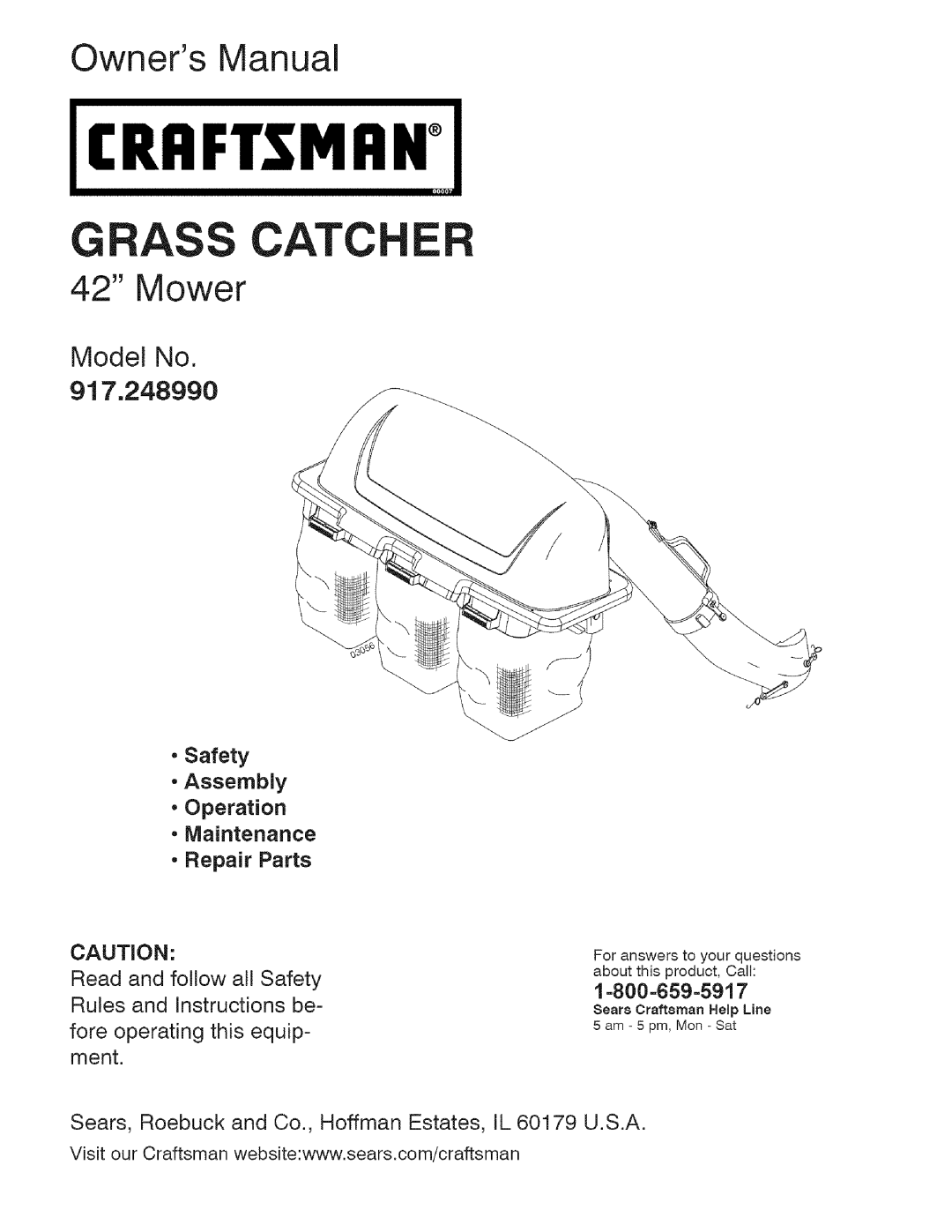 Craftsman 917.24899 owner manual Operation, Sears, Roebuck and Co., Hoffman Estates, JL 60179 U.S.A 