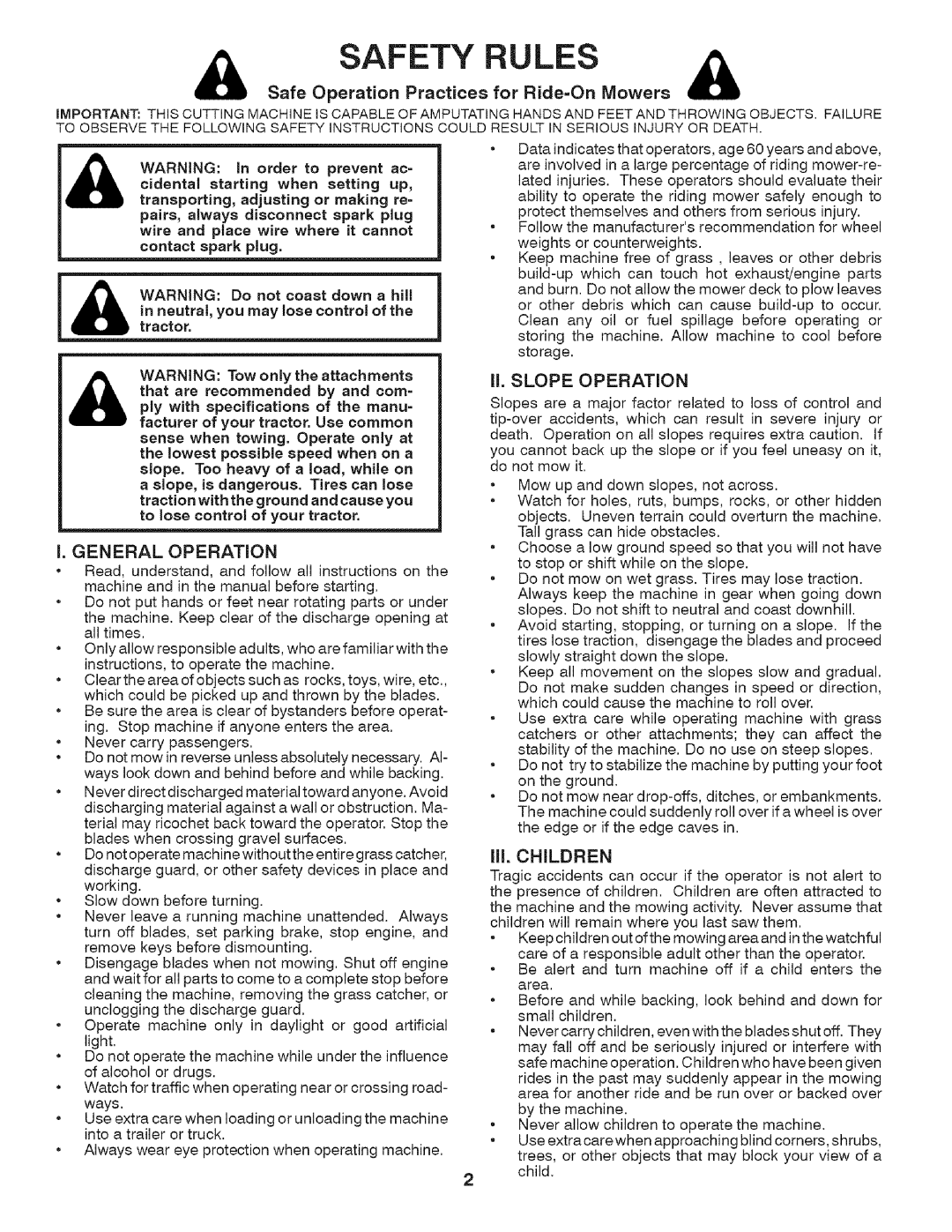 Craftsman 917.24899 owner manual General Operation, Ill. Children 