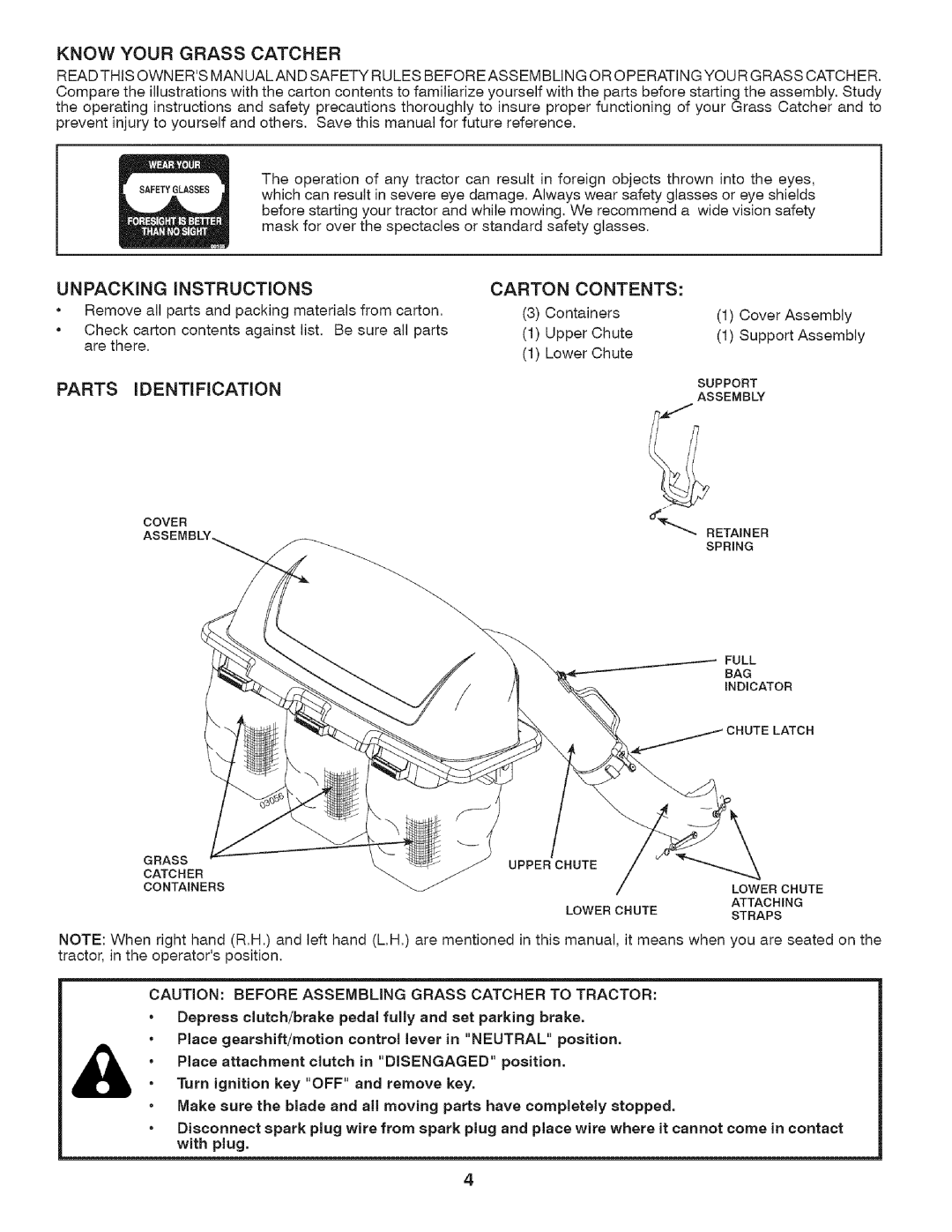 Craftsman 917.24899 owner manual Unpacking iNSTRUCTiONS, Parts iDENTiFiCATiON, Carton Contents, Support 