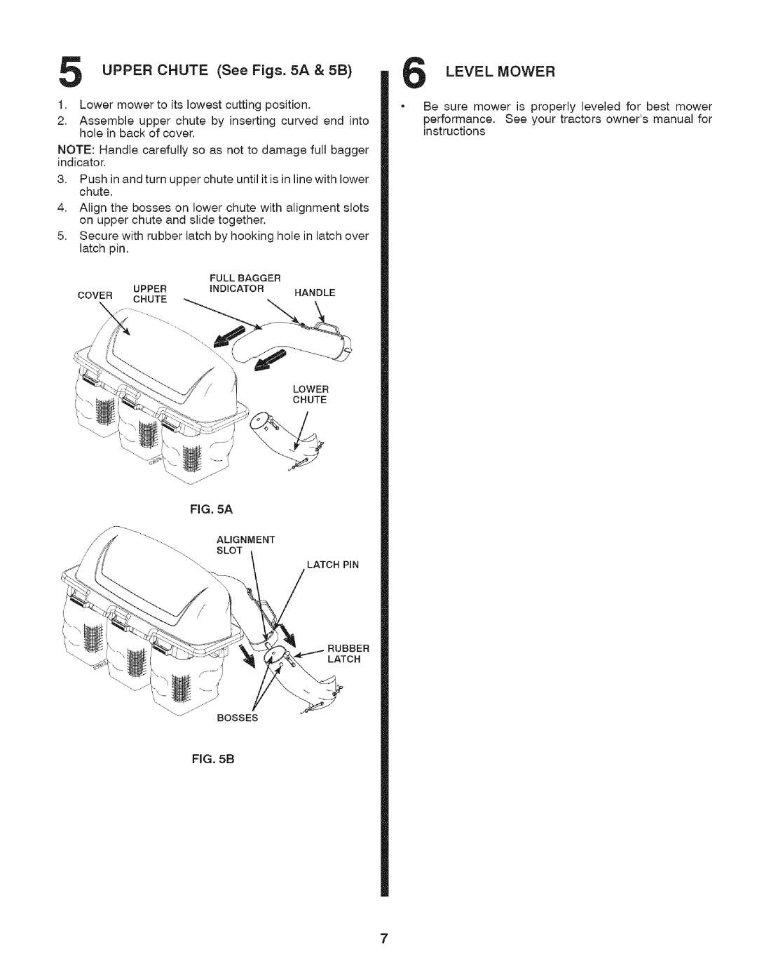 Craftsman 917.24899 owner manual UPPER CHUTE See Figs, 5A & 5B, Level, Mower 