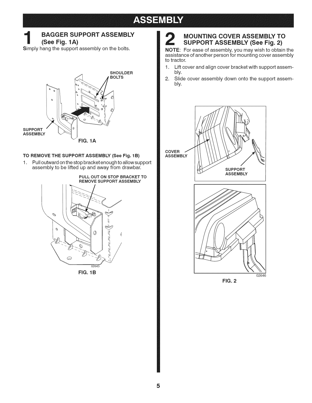 Craftsman 917.24903 owner manual Bagger Support Assembly, See a, Mounting Cover Assembly to Support Assembly See Fig 