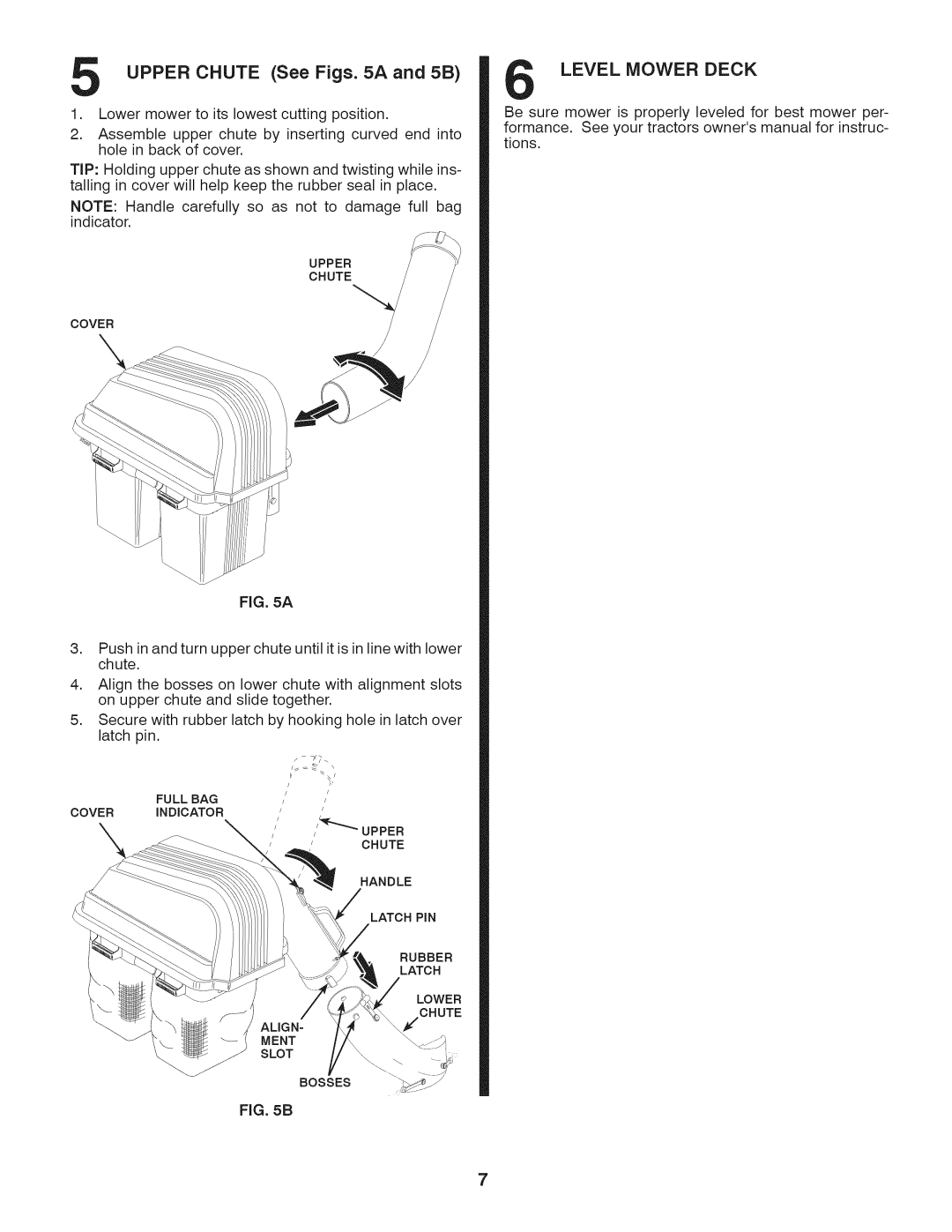 Craftsman 917.24903 owner manual UPPER CHUTE See Figs. 5A and 5B, Level Mower Deck 
