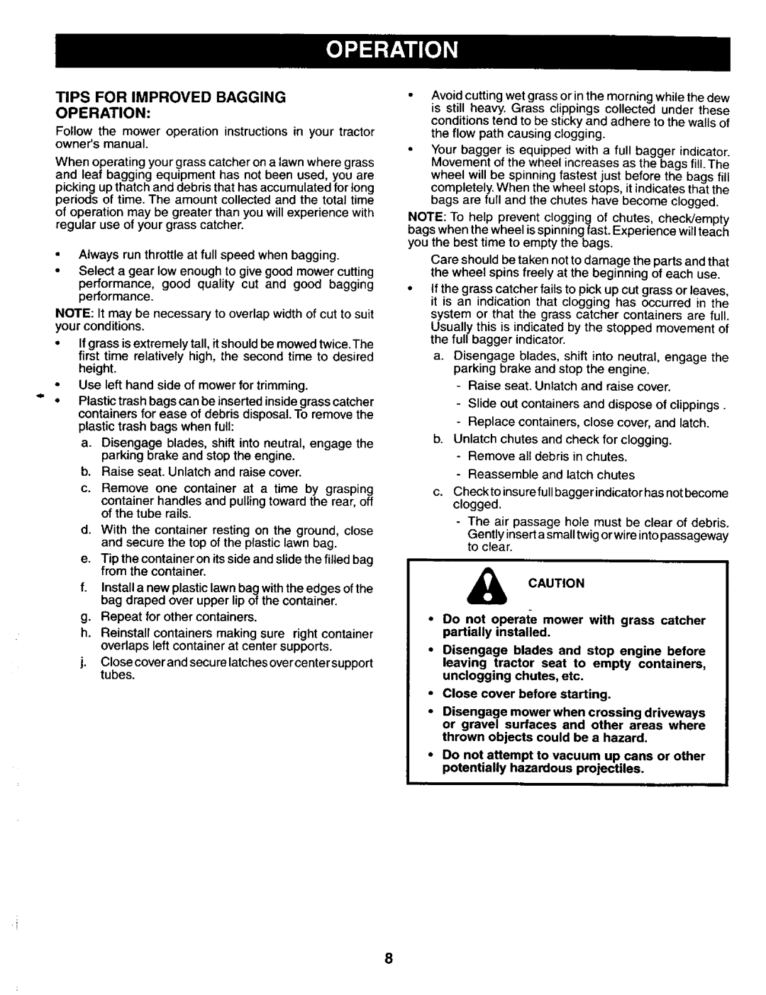 Craftsman 917.24985 owner manual Tips for Improved Bagging Operation 