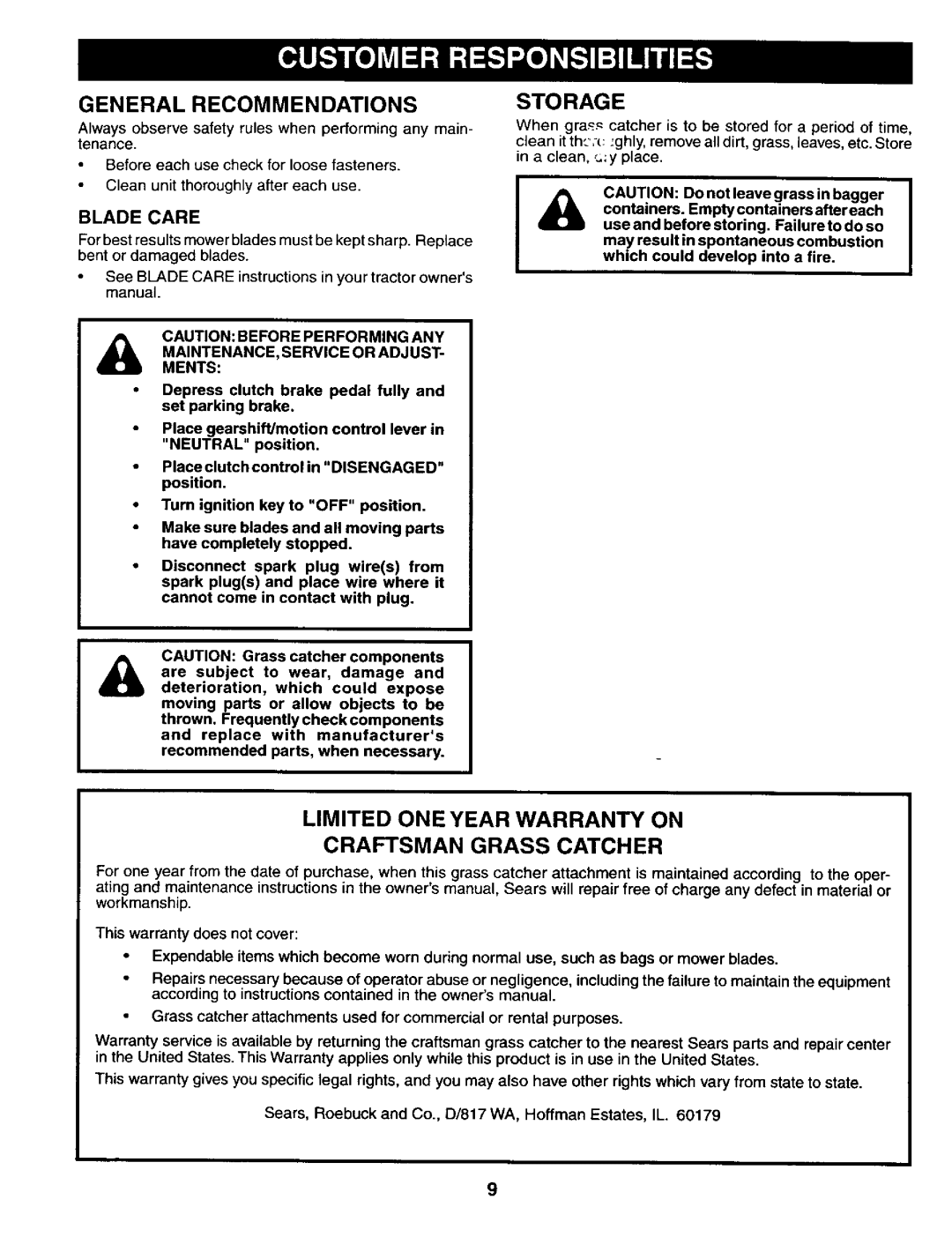 Craftsman 917.24985 owner manual Blade Care, MAINTENANCE, Service or ADJUST- Ments 