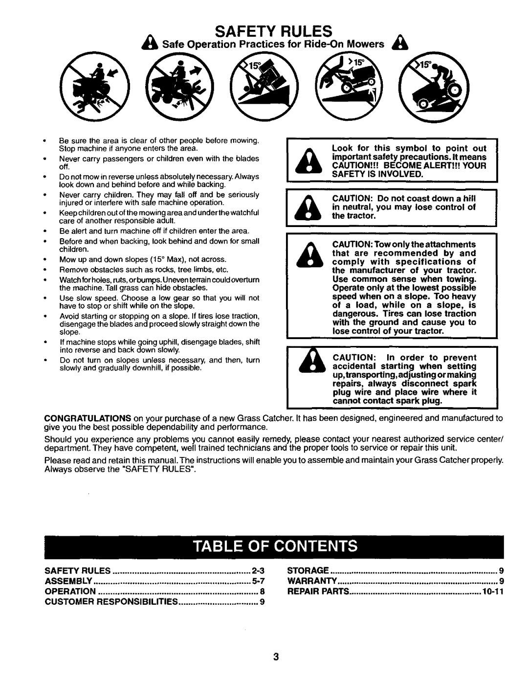 Craftsman 917.24985 owner manual Safety Rules, lb Safe Operation Practices for Ride-OnMowers 