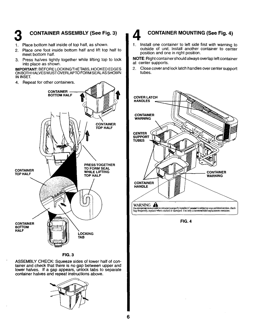 Craftsman 917.24985 owner manual CONTAINER ASSEMBLY See Fig, CONTAINER MOUNTING See Fig 