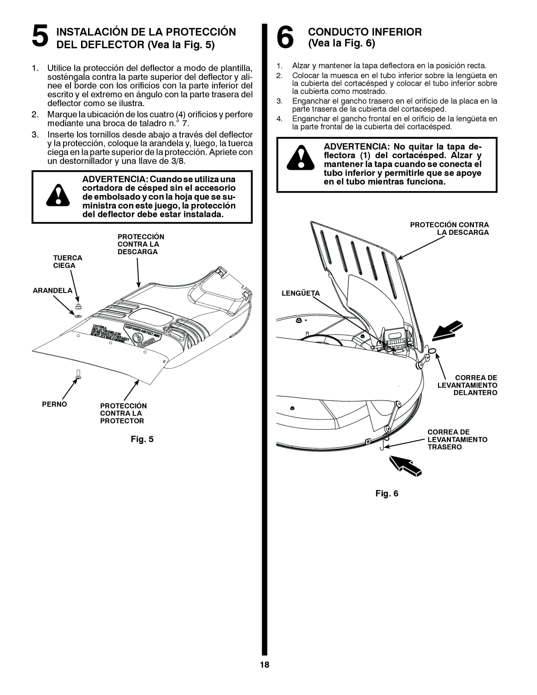 Craftsman 917.24991 manual Instalación DE LA Protección DEL Deflector Vea la Fig, Conducto Inferior Vea la Fig 