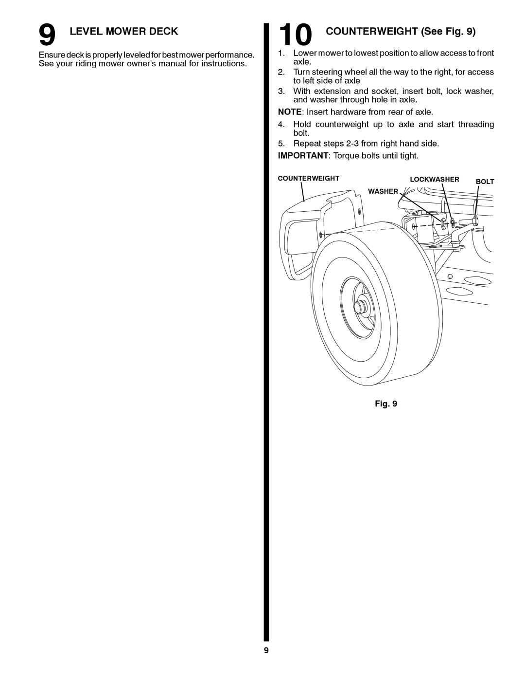 Craftsman 917.24991 manual Level Mower Deck, Counterweight See Fig 