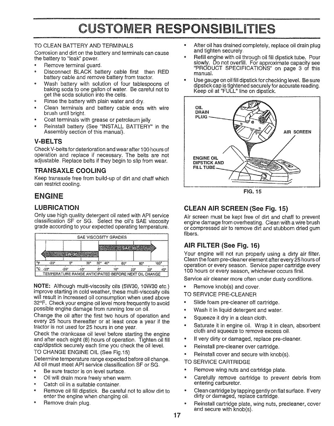 Craftsman 917.252560 manual Cusyome Responsubiuvies, Engine, AIR Filter See Fig 