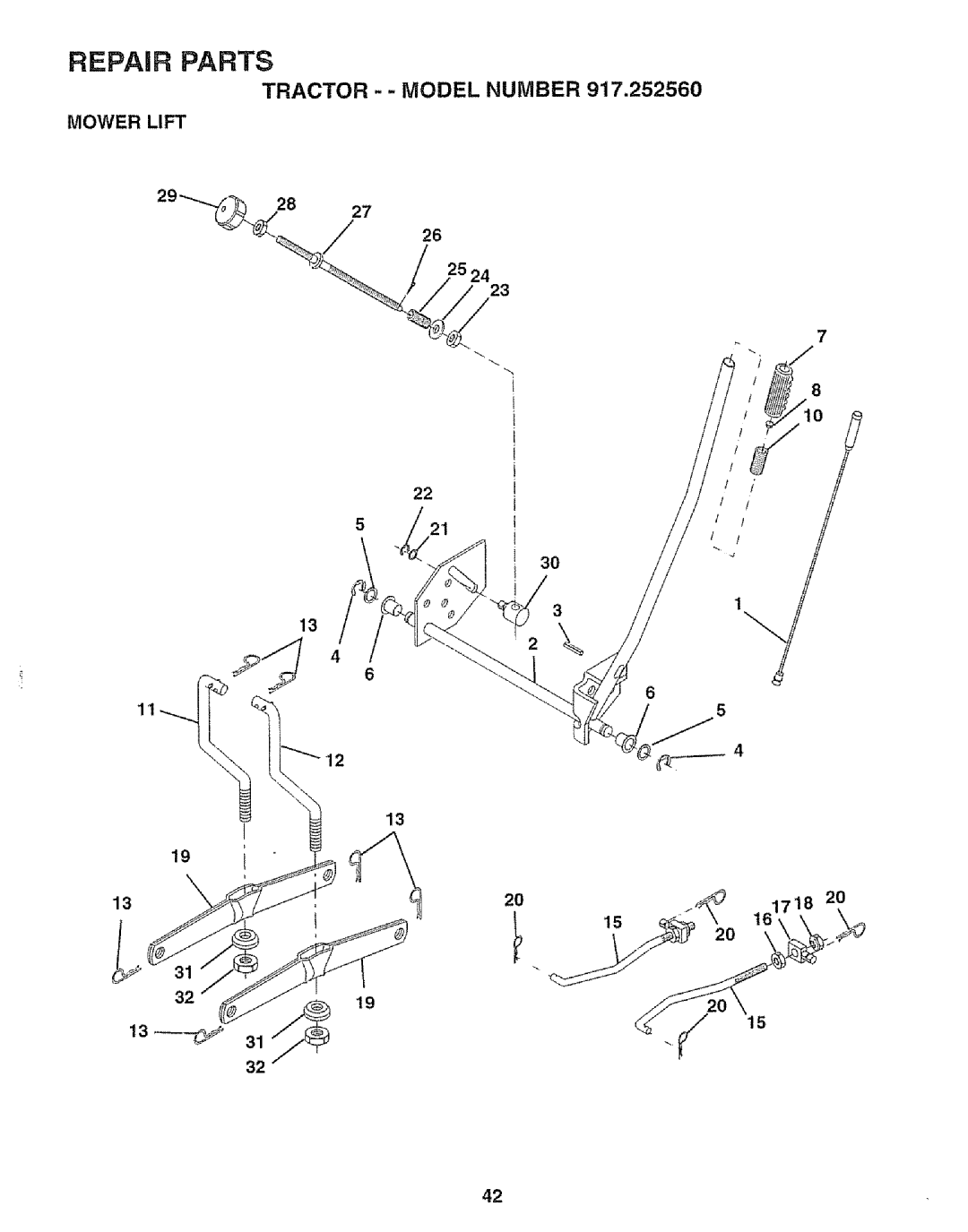 Craftsman 917.252560 manual Tractor - Model Number Mower Lift, 521 161718 