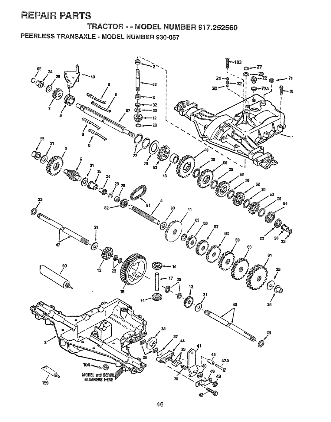 Craftsman 917.252560 manual Tractor - Model Number, Peerless Transaxle Model Number 