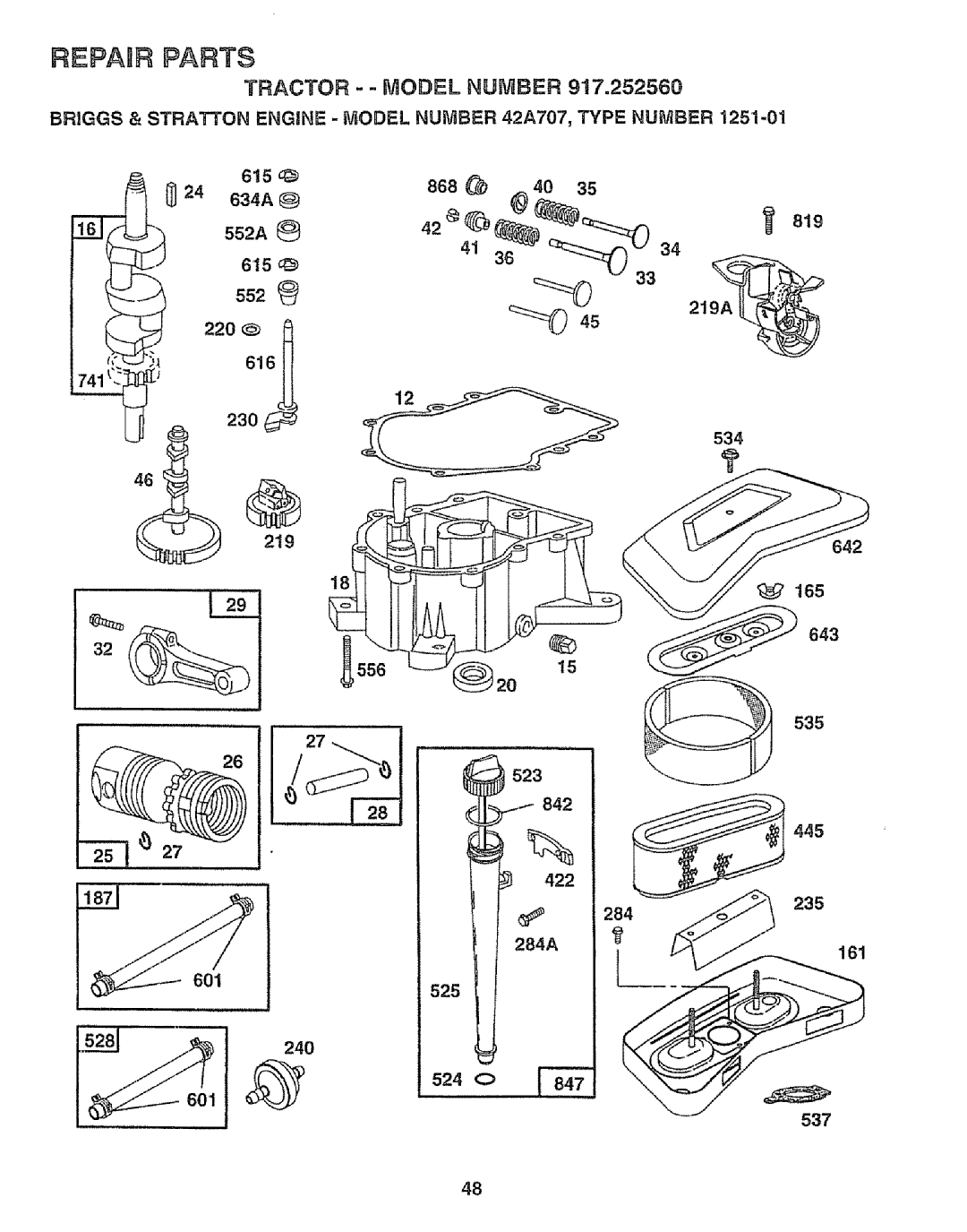 Craftsman 917.252560 manual 24 634A, 552A, 552 219A, 523, 284A 