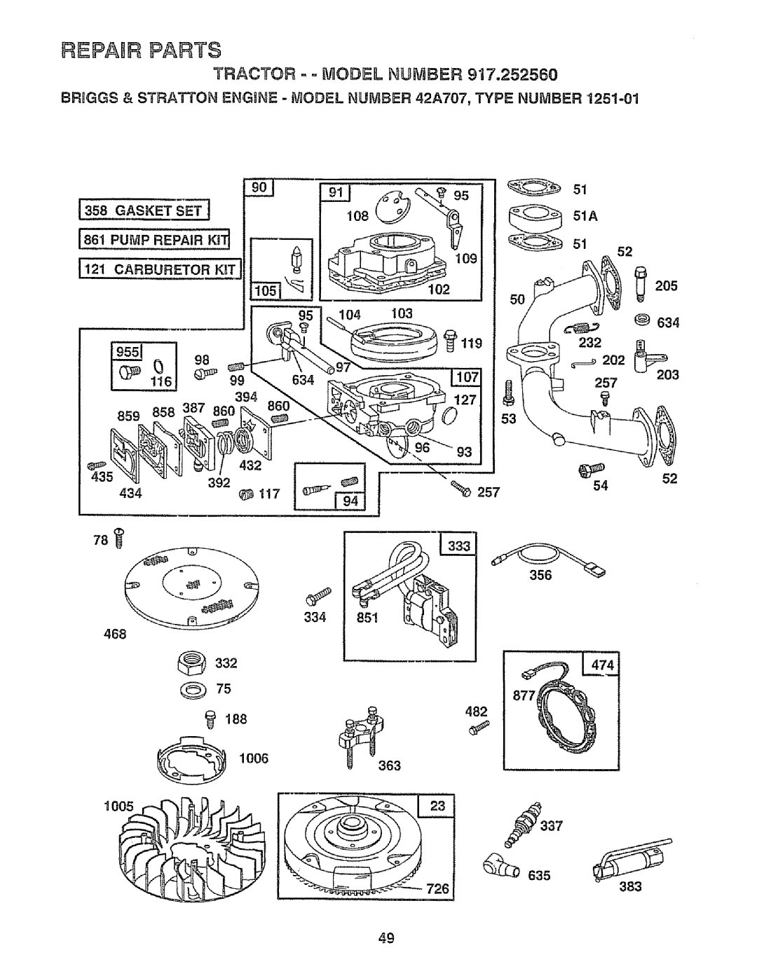 Craftsman 917.252560 manual Pumprepair KgT, 102, 104 103, 468 