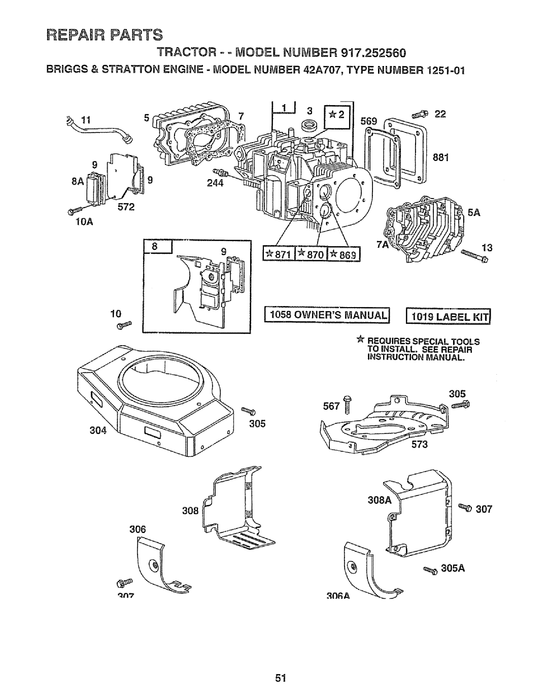 Craftsman 917.252560 manual 304, 306 305A 