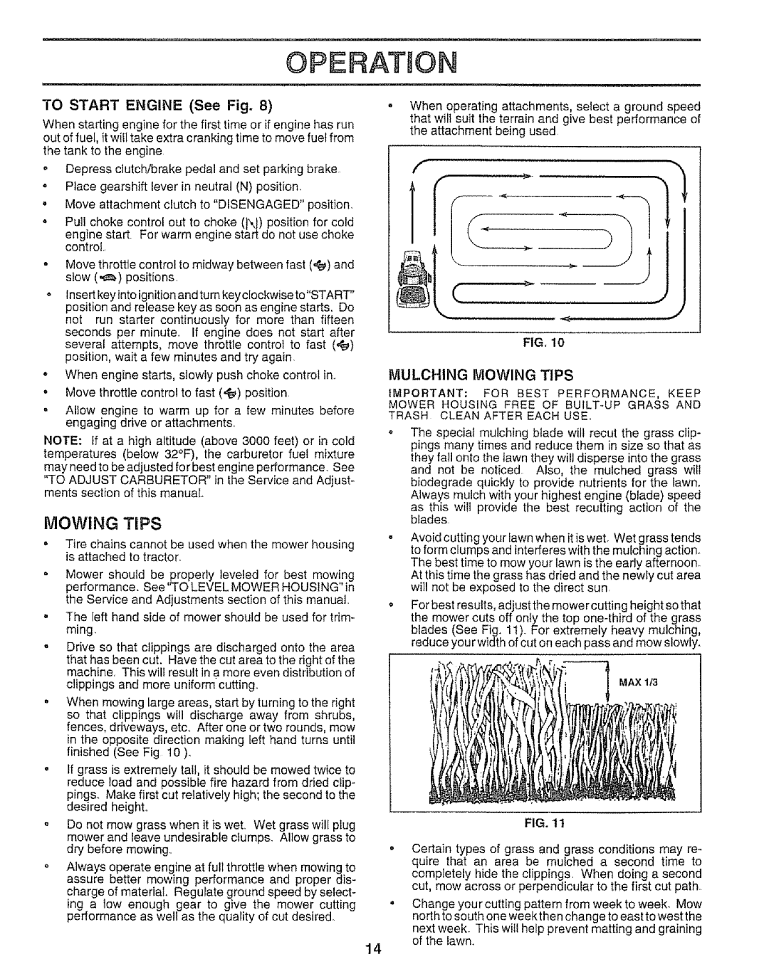 Craftsman 917.252560 manual Opeiratuo, Mowing Tips, Fig 