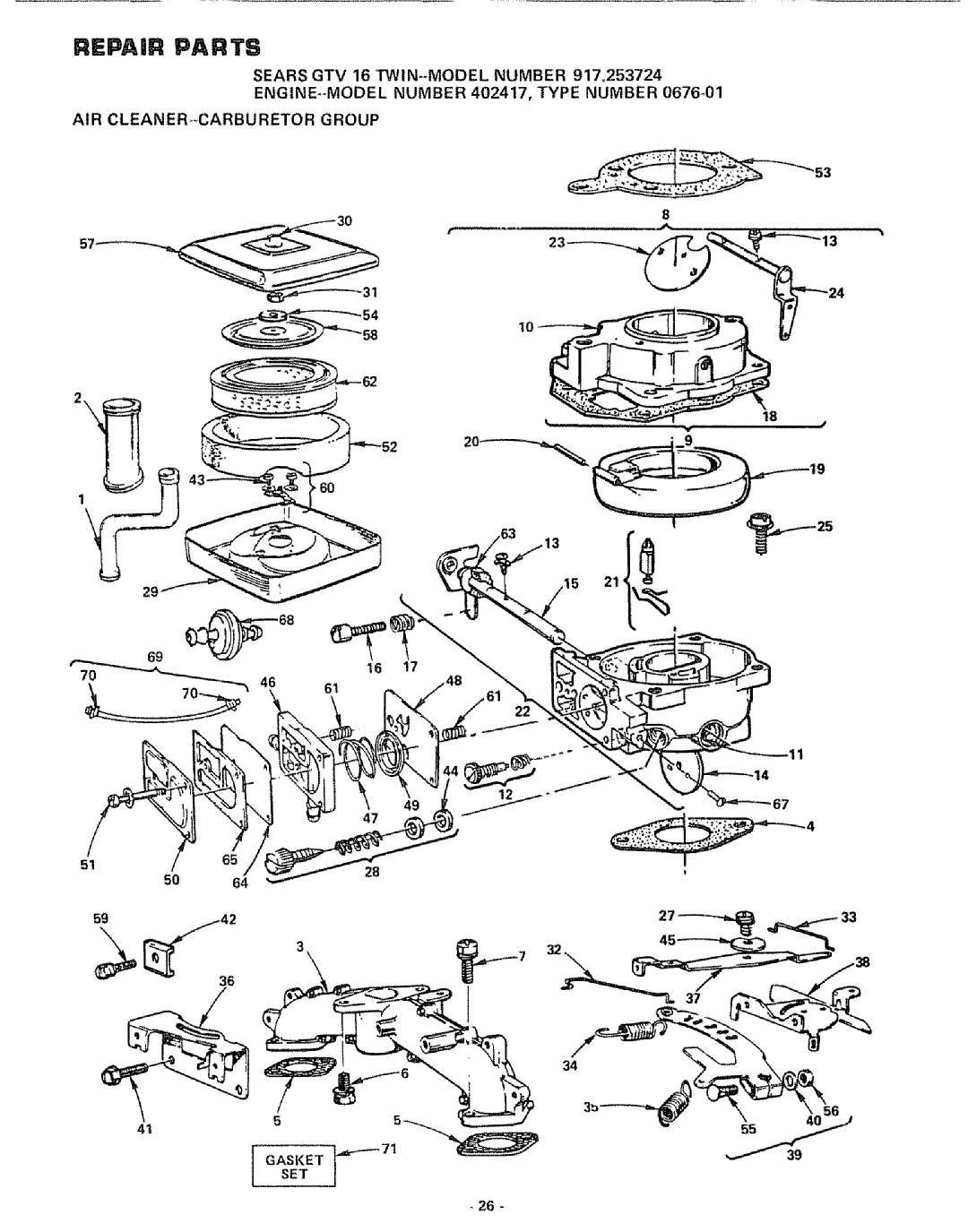 Craftsman 917.253724 owner manual ENGINE+-MODEL Number 402417, Type Number, 5165 5064 