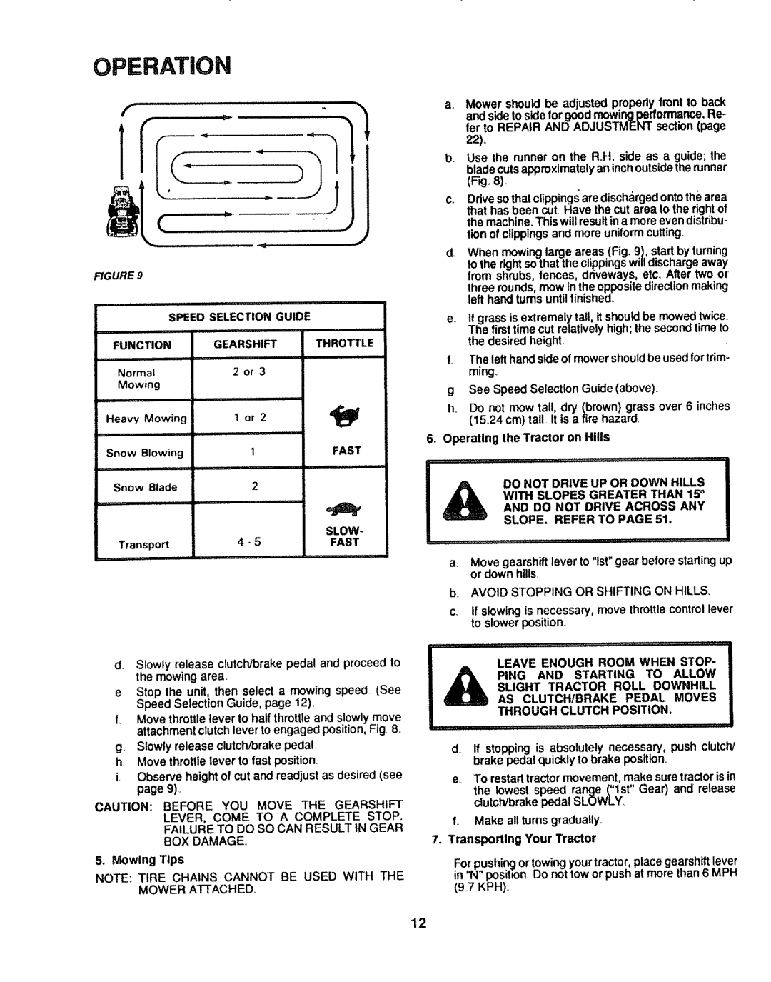 Craftsman 917.254611 owner manual Speed Selection Guide, Function Gearshift Throttle, Slow, Fast 