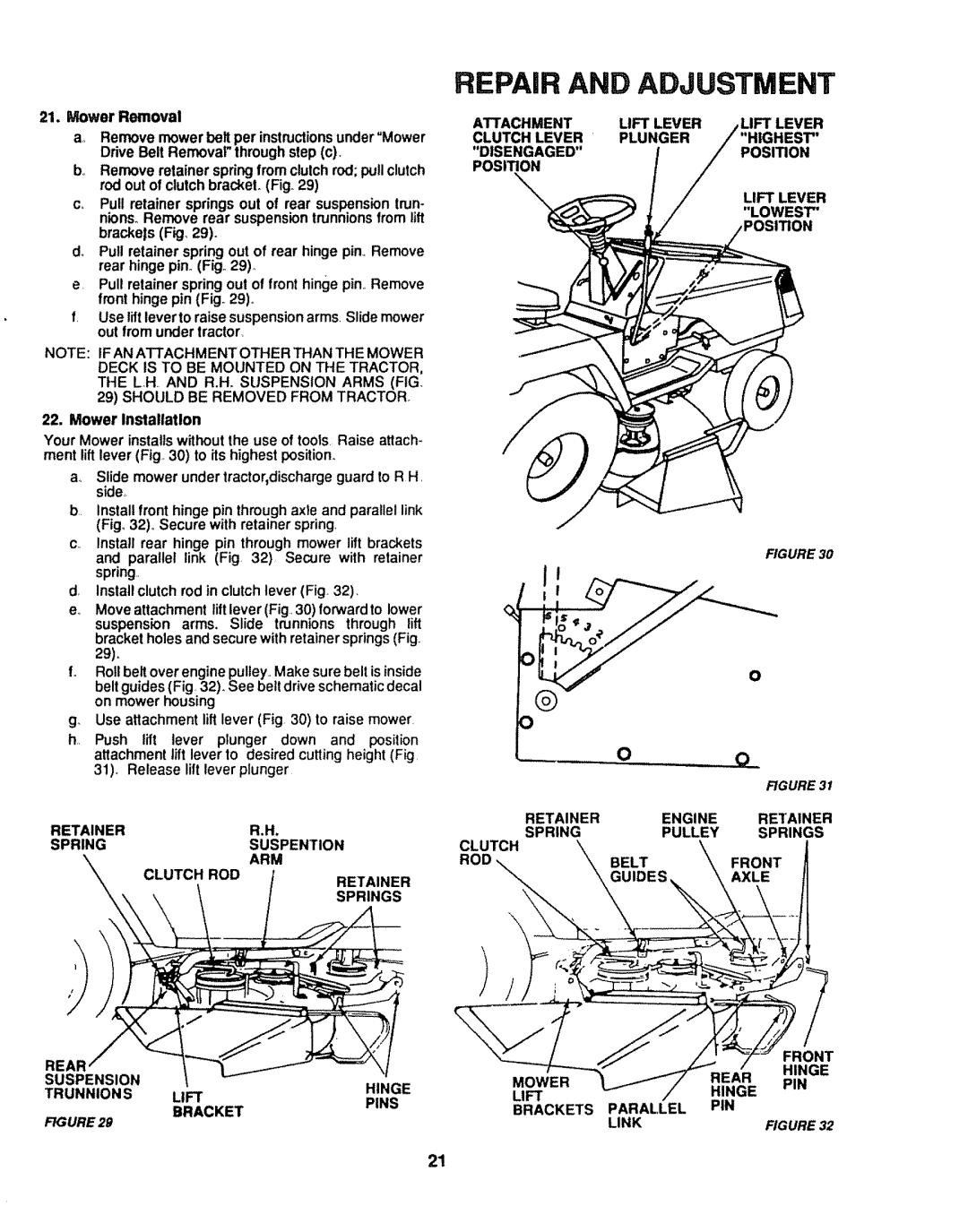 Craftsman 917.254611 RETAINERR.H Springsuspention ARM, Highest, Lift Lever, Lowest, Clutch, Retainer Springs, Front, Hinge 