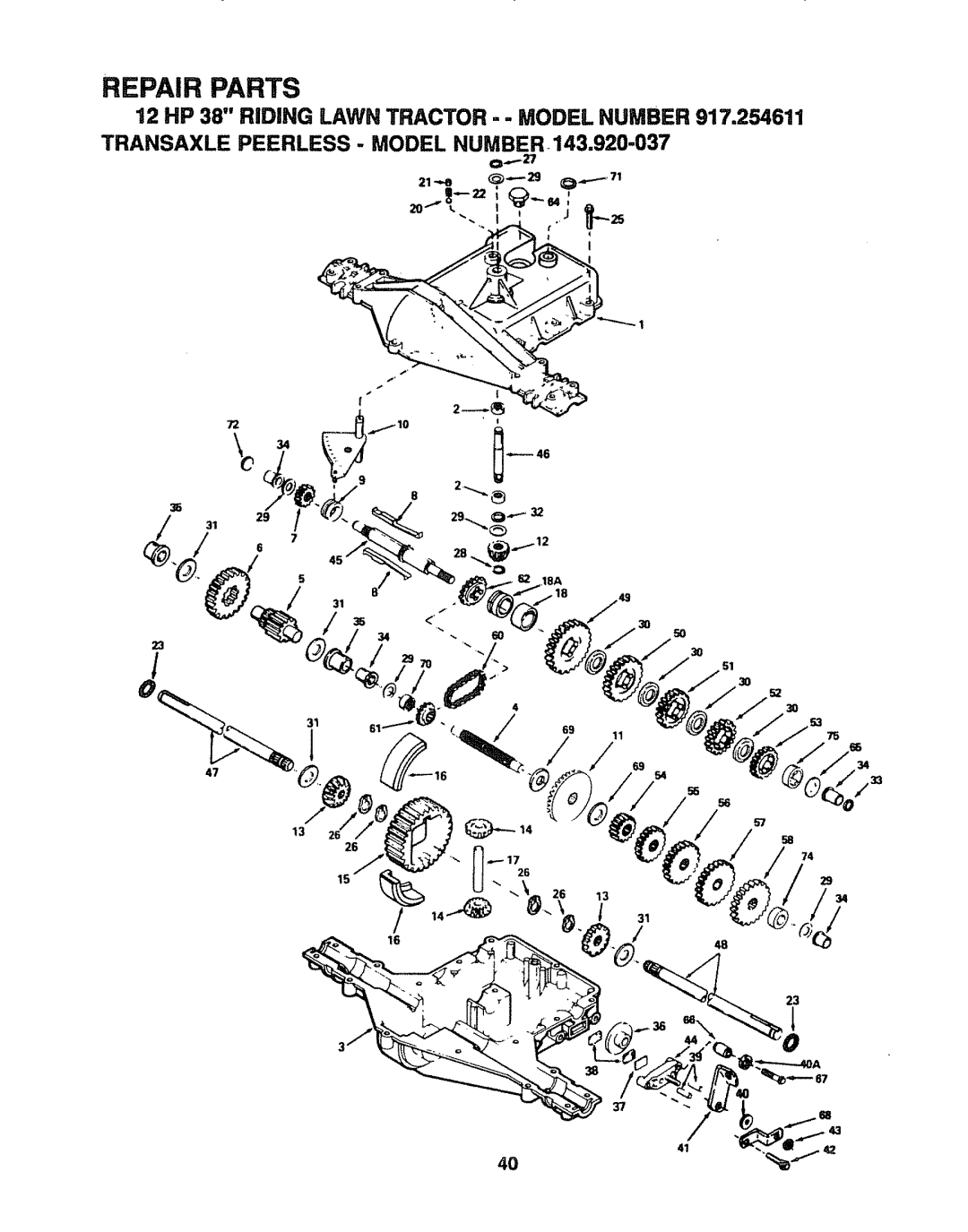 Craftsman 917.254611 owner manual Transaxle PEERLESS- Model NUMBER-143,920-037 