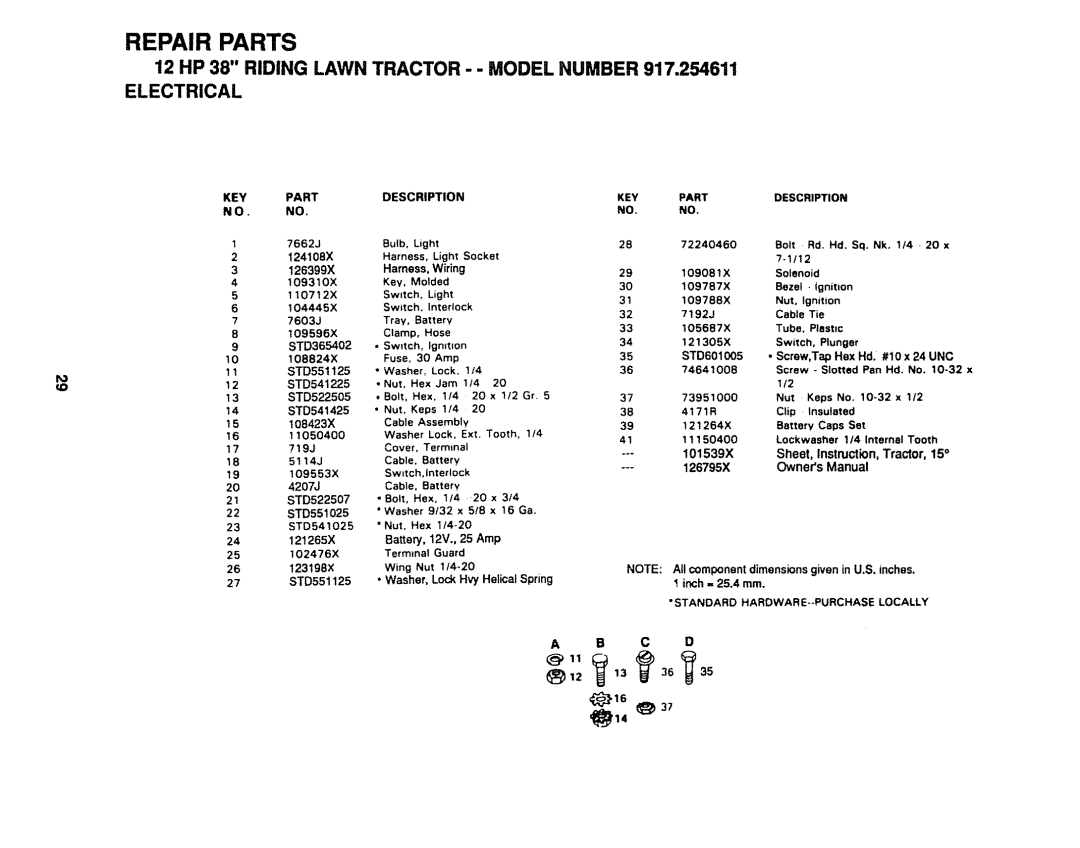 Craftsman 917.254611 Repair Parts, STD522505, 101539X Sheet, Instruction,Tractor, 126795X OwnersManual, A B C D 