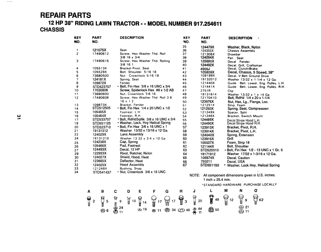 Craftsman 917.254611 owner manual Repair Parts, DESCRIPTION Washer, Black, Nylon 