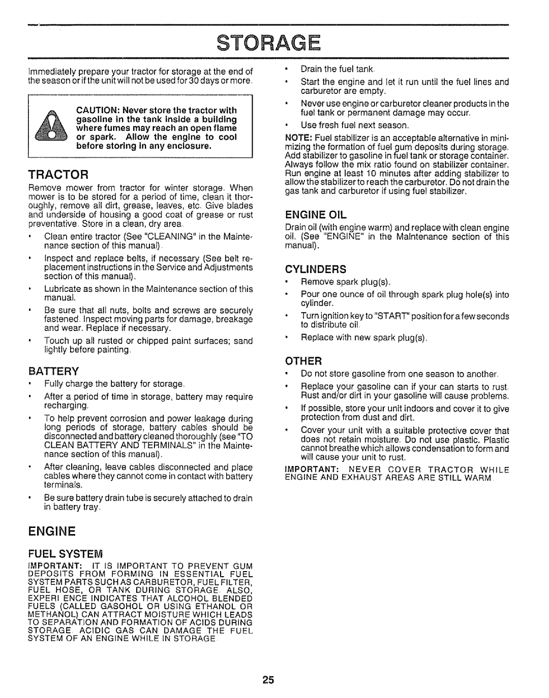 Craftsman 917.25552 manual Battery, Other, Engine OIL, Cylinders 