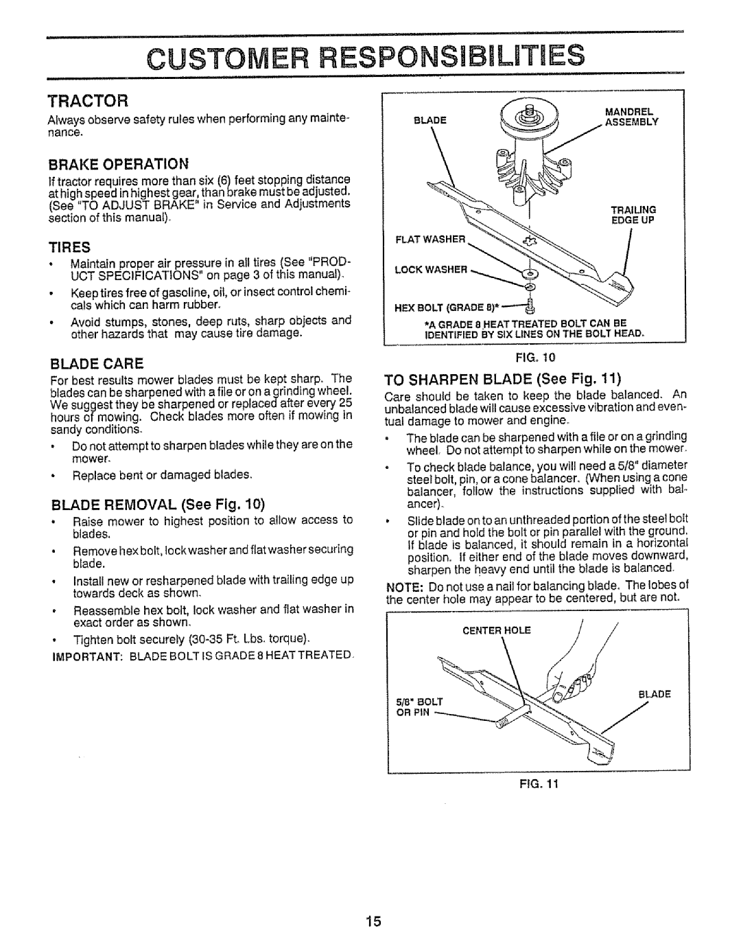 Craftsman 917.255561 owner manual Tires, To Sharpen Blade See Fig, Edge UP 