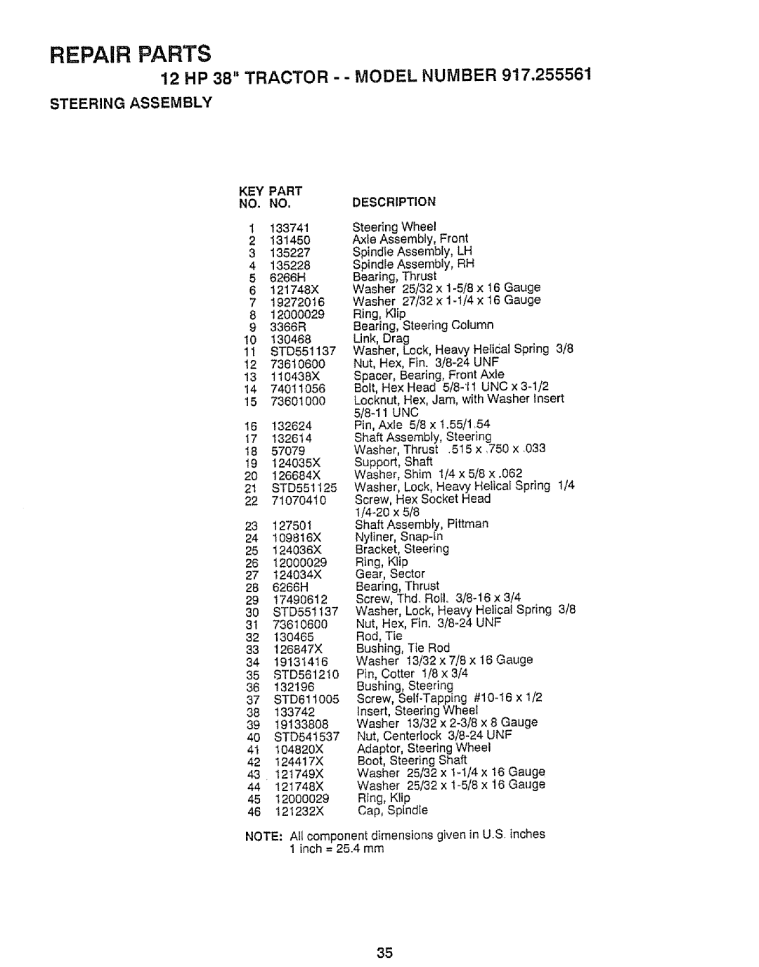 Craftsman 917.255561 owner manual Steering Assembly, NOo no 