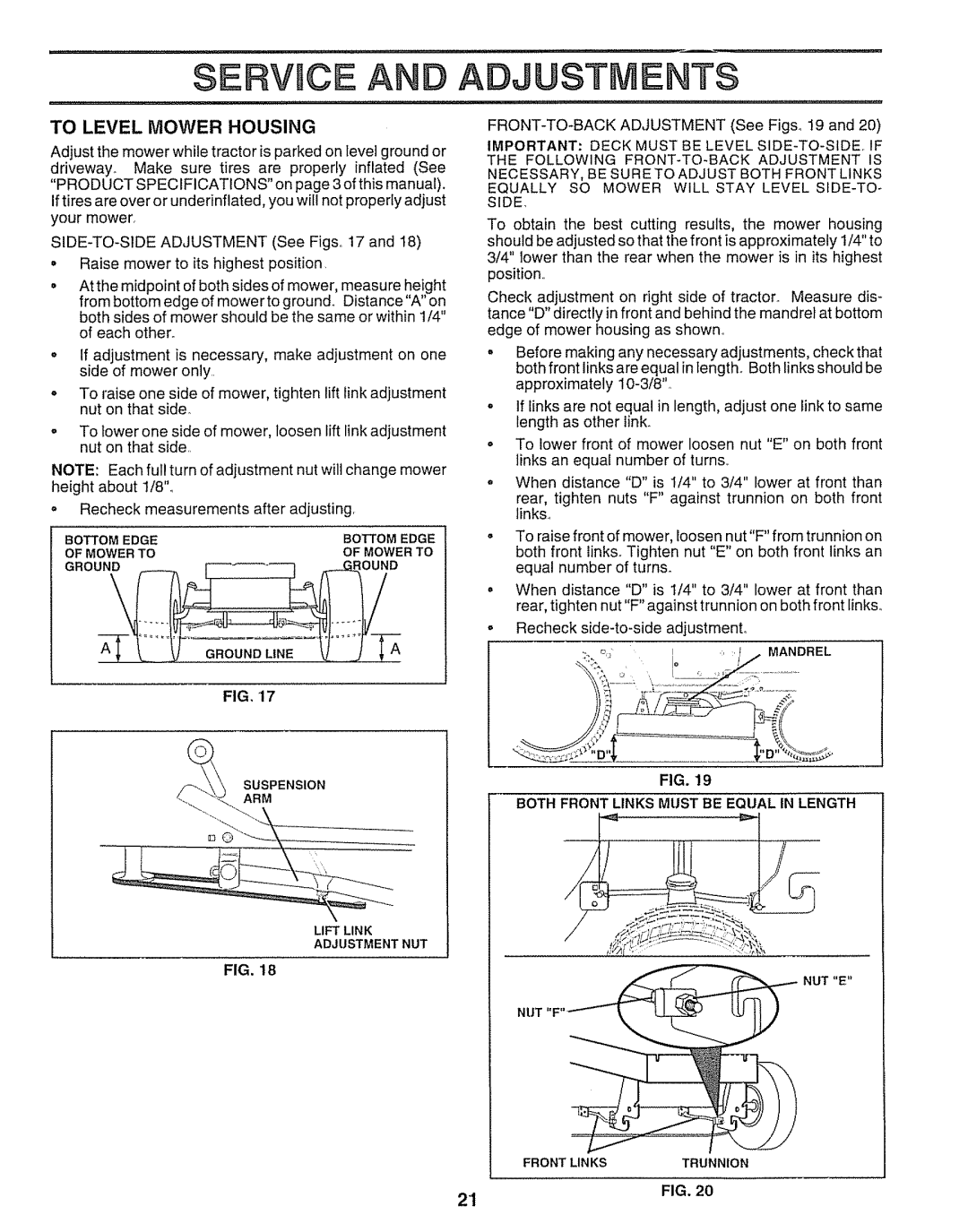 Craftsman 917.25651 owner manual To Level Mower Housing, Side 