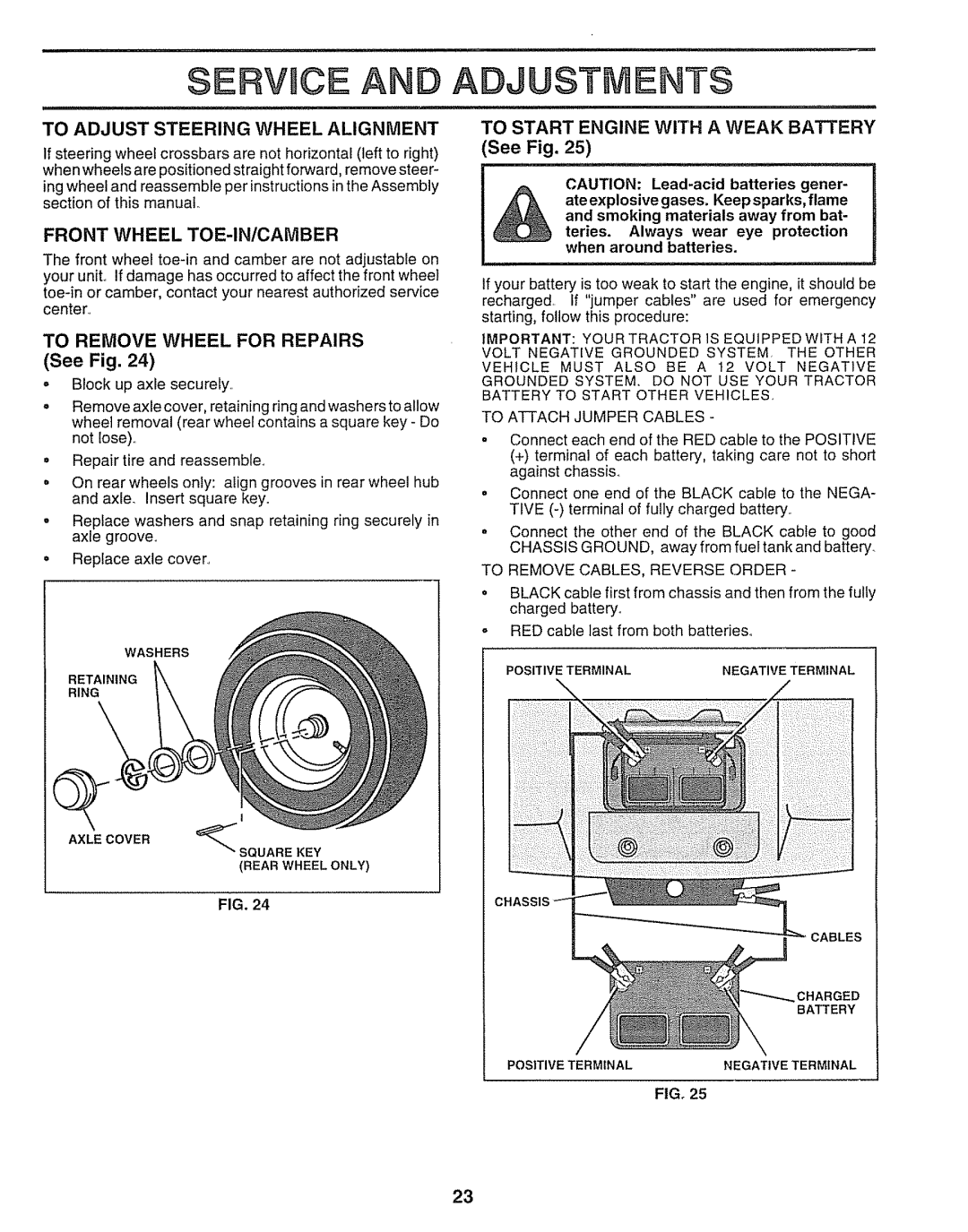 Craftsman 917.25651 To Adjust Steering Wheel Alignment, Front Wheel TOE-IN/CAMBER, To Remove Wheel for Repairs 