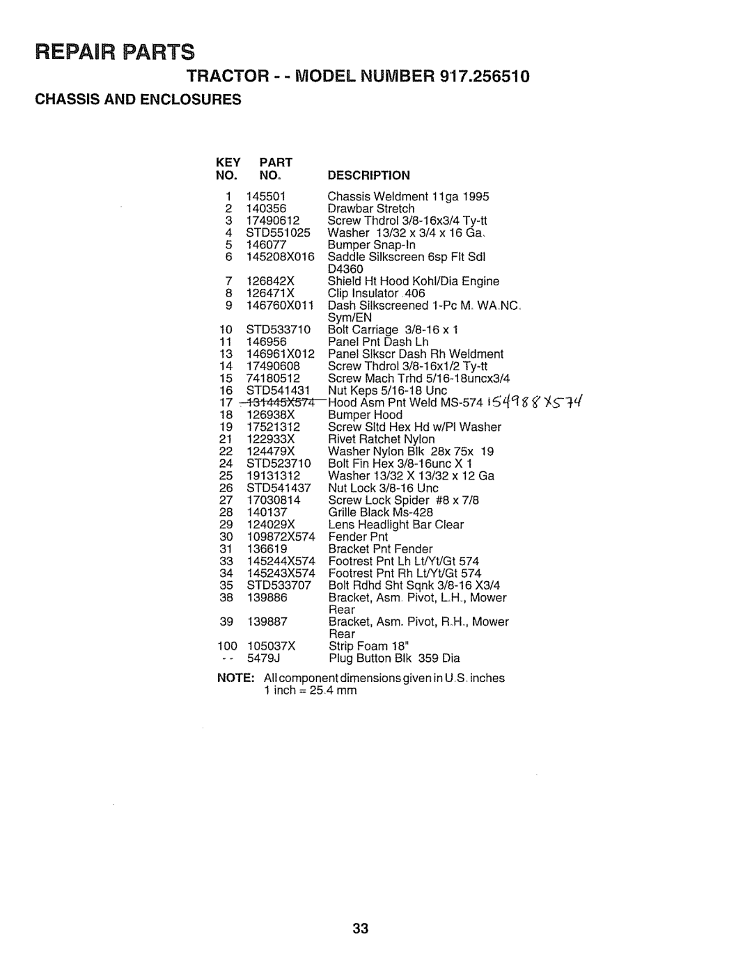 Craftsman 917.25651 owner manual Repair Parts, NO. no 