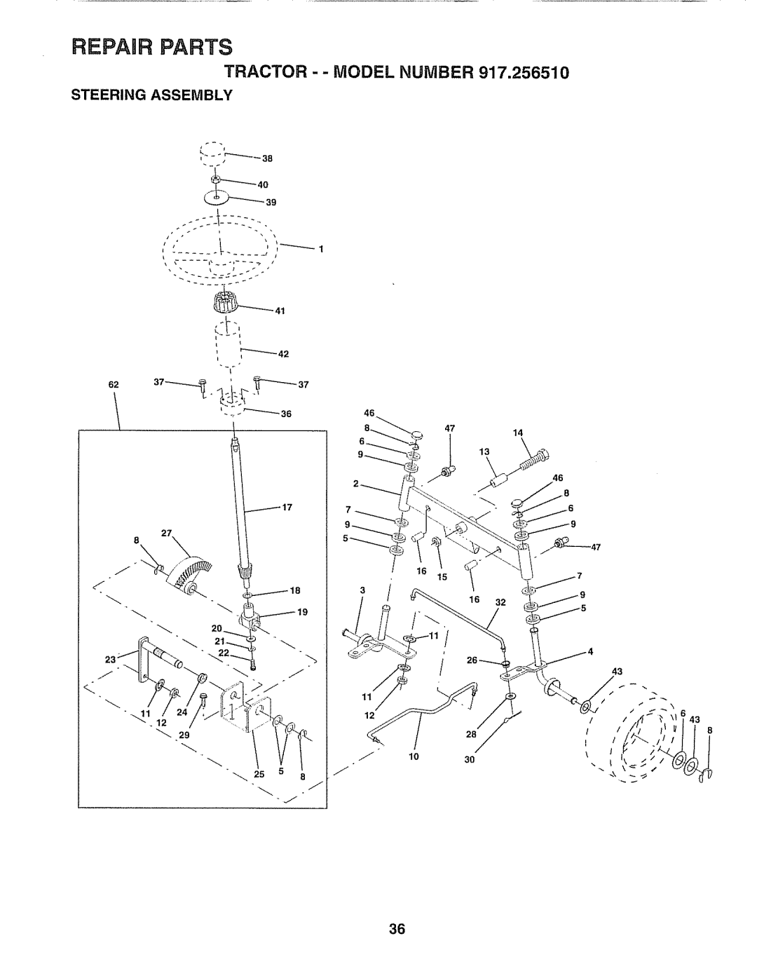 Craftsman 917.25651 owner manual Steering Assembly 