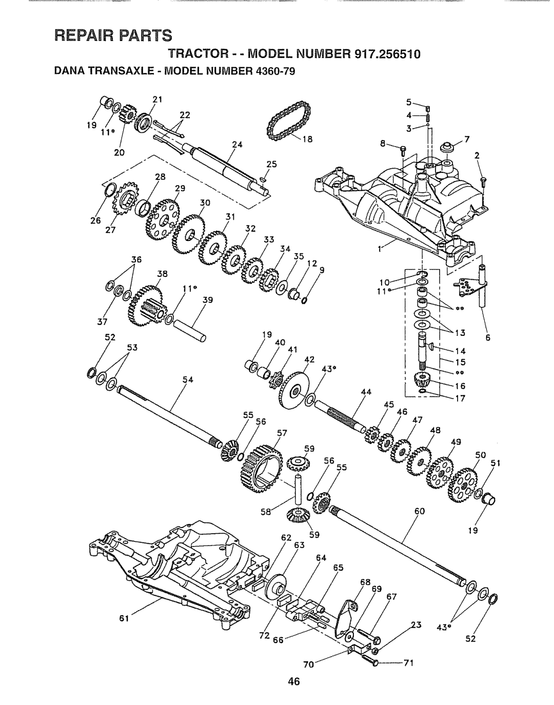 Craftsman 917.25651 owner manual Dana Transaxle Model Number, 5551 43 = 