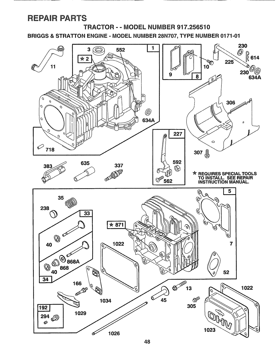 Craftsman 917.25651 owner manual Briggs & Stratton Engine Model Number 28N707, Type Number 