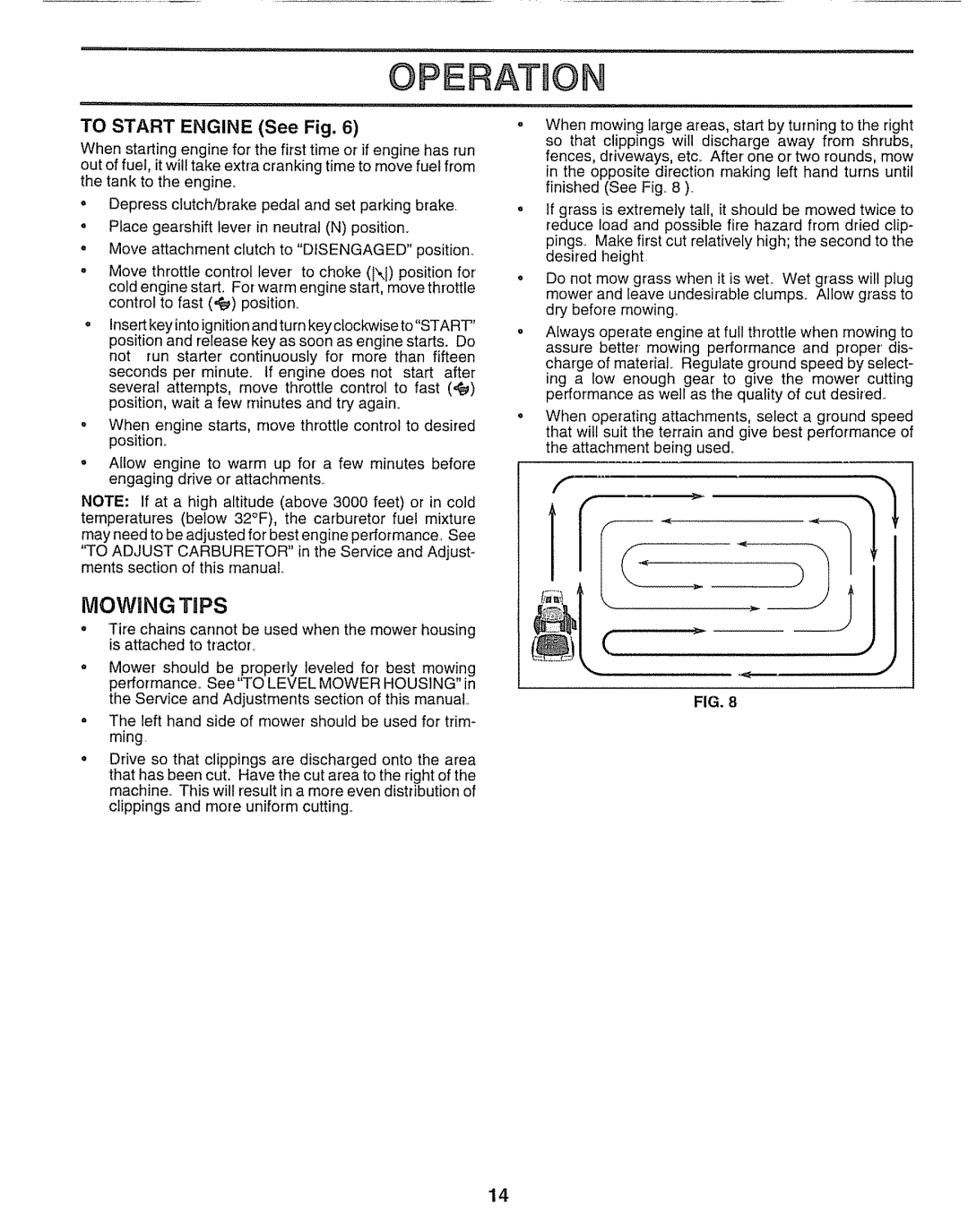 Craftsman 917.25651 owner manual Operation, MOWING TiPS, Fig 