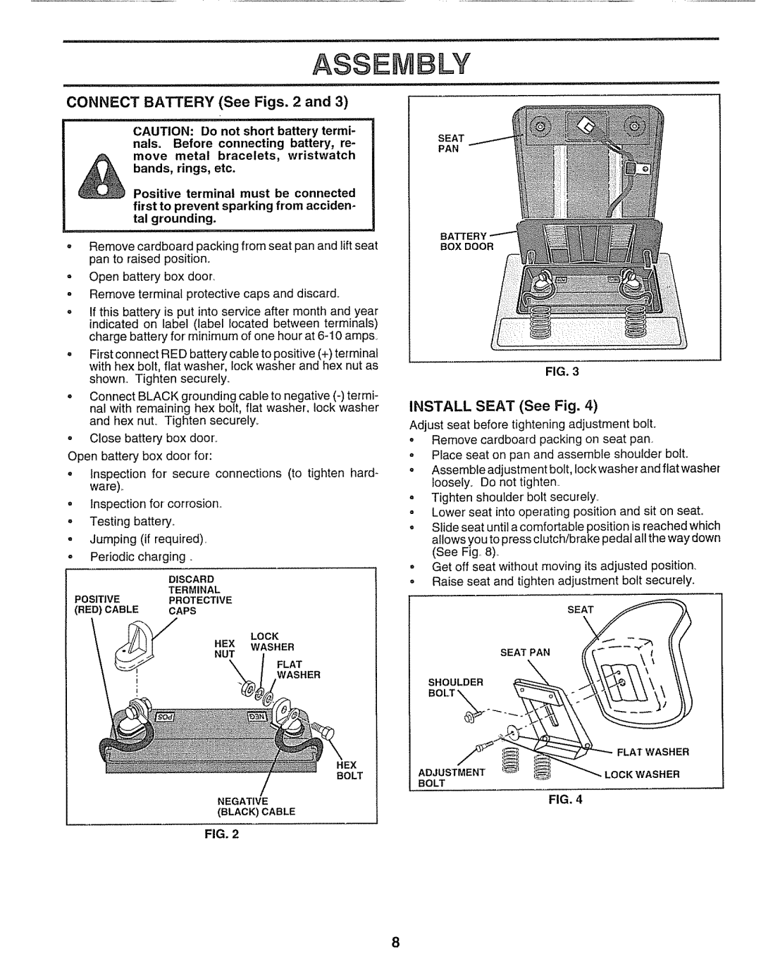 Craftsman 917.25651 owner manual Assembly, INSTALL SEAT See Fig 