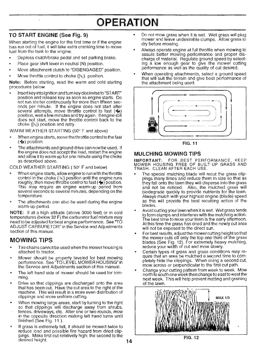 Craftsman 917.256544 owner manual To Start Engine See Fig, Mulching tVIOWiNG TiPS 