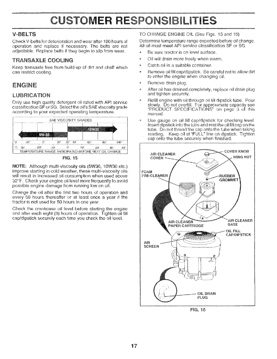 Craftsman 917.256544 owner manual Engine, Belts, Transaxle Cooung, Lubrication 