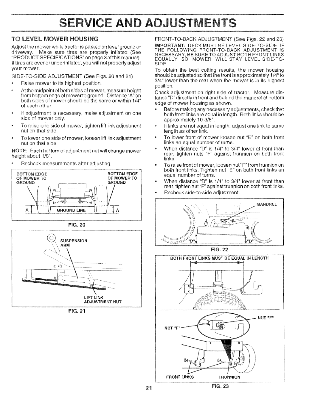 Craftsman 917.256544 owner manual Service AI Adjustments, To Level Mower Housing 