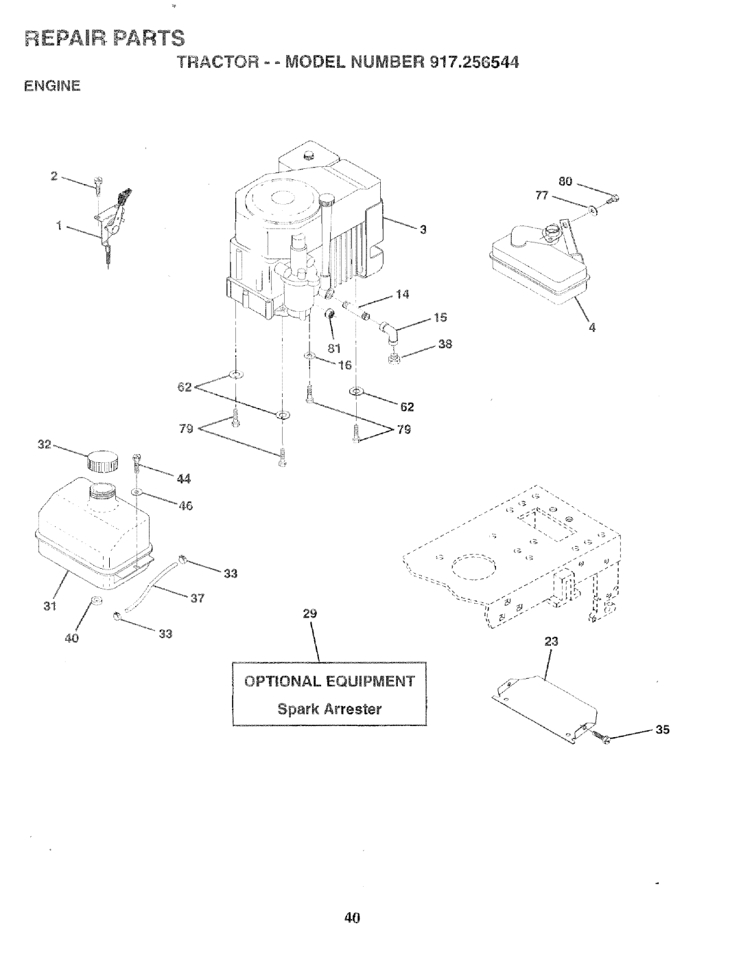 Craftsman 917.256544 owner manual Tractor o o Model Number, ENGmNE, Optional Equipment 