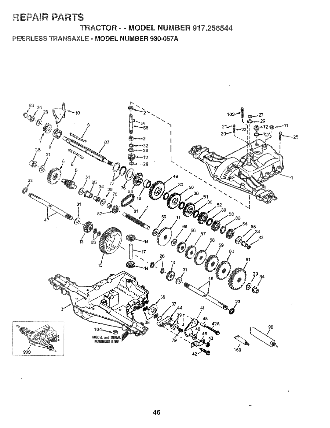 Craftsman 917.256544 owner manual Tractor Model Number, Peerless Transaxle = Model Number 930-057A 