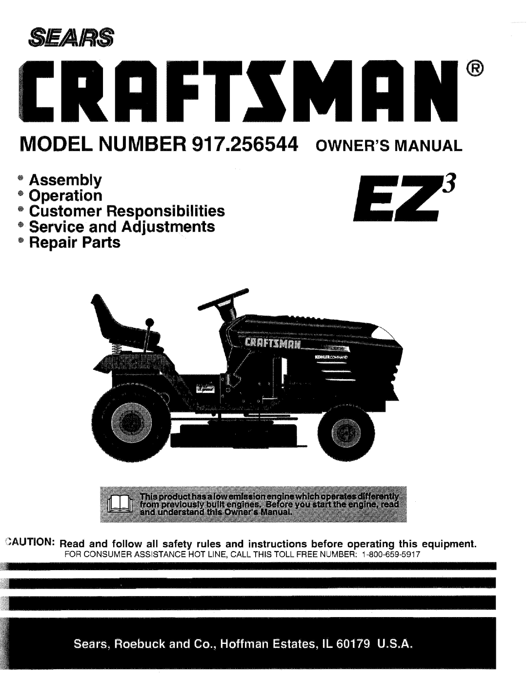 Craftsman owner manual MODEL NUMBER 917.256544 OWNERSMANUAL, Assembly Operation Customer Responsibilities, nFTZMON 