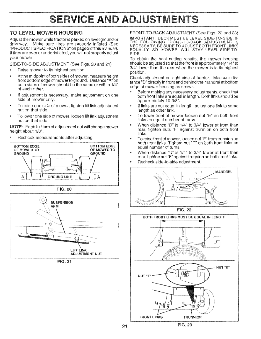 Craftsman 917.256544 owner manual Service Ai Adjustments, To Level Mower Housing 