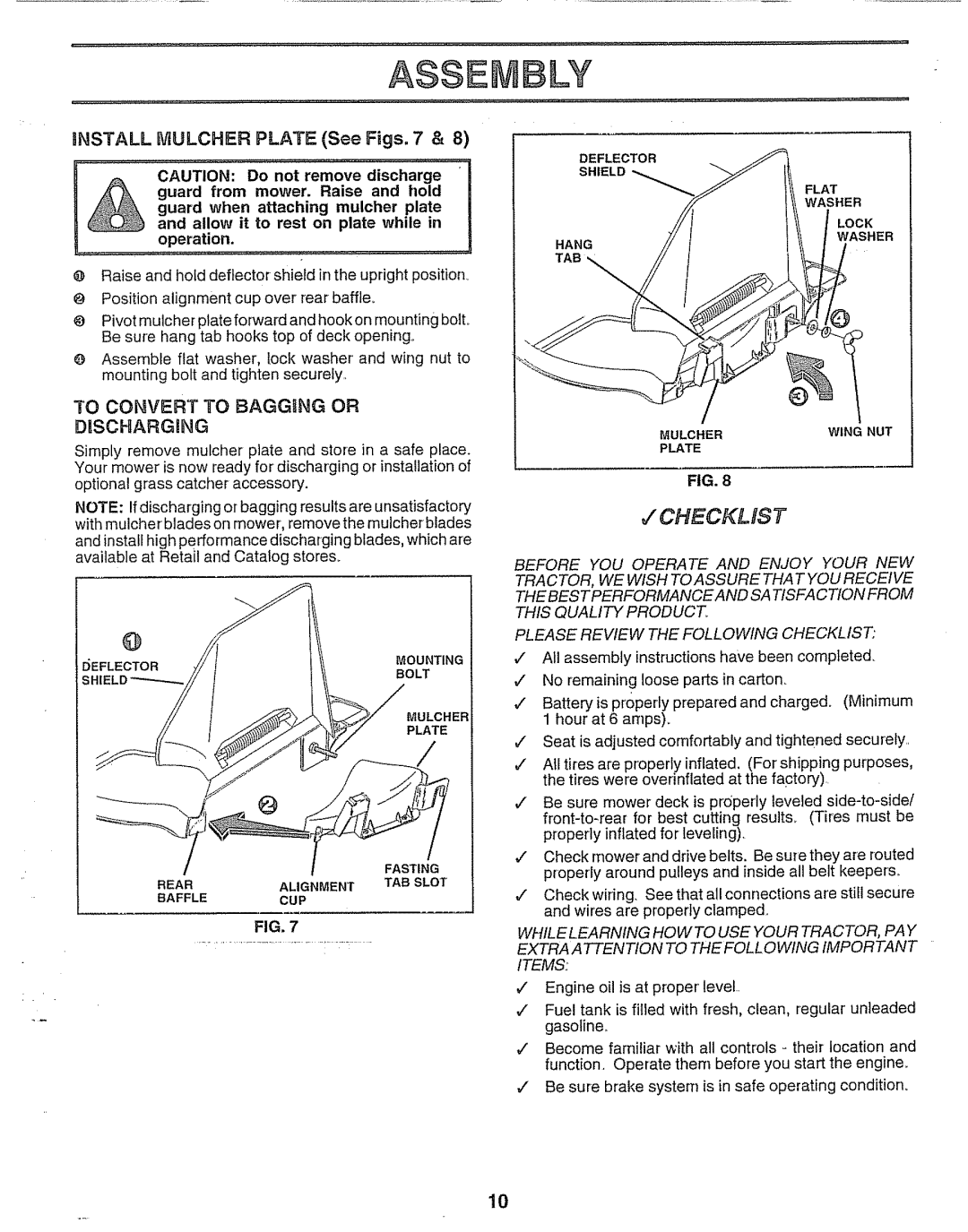 Craftsman 917.25693 owner manual Assem LY, INSTALL Mulcher Plate See Figs, Convert 30 Bagging 