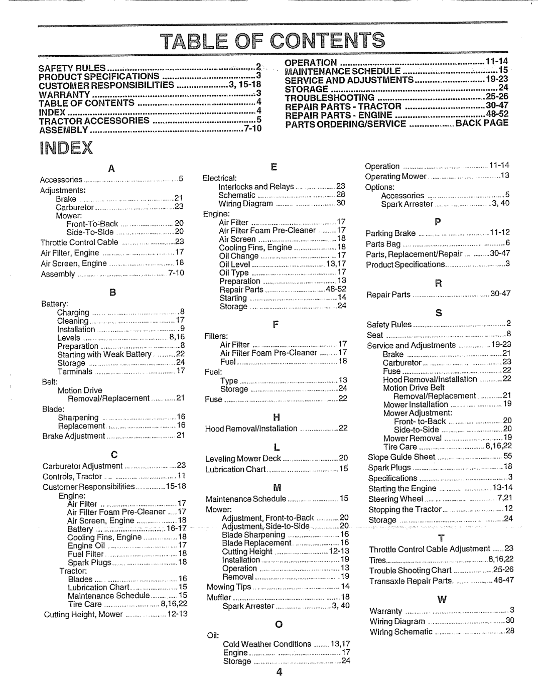 Craftsman 917.25693 owner manual LE of Contents 