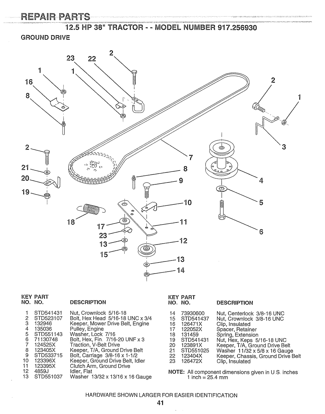 Craftsman 917.25693 owner manual J14, Ground Drive, Hardware Shown Larger for Easier IDENTIFICAT!ON 