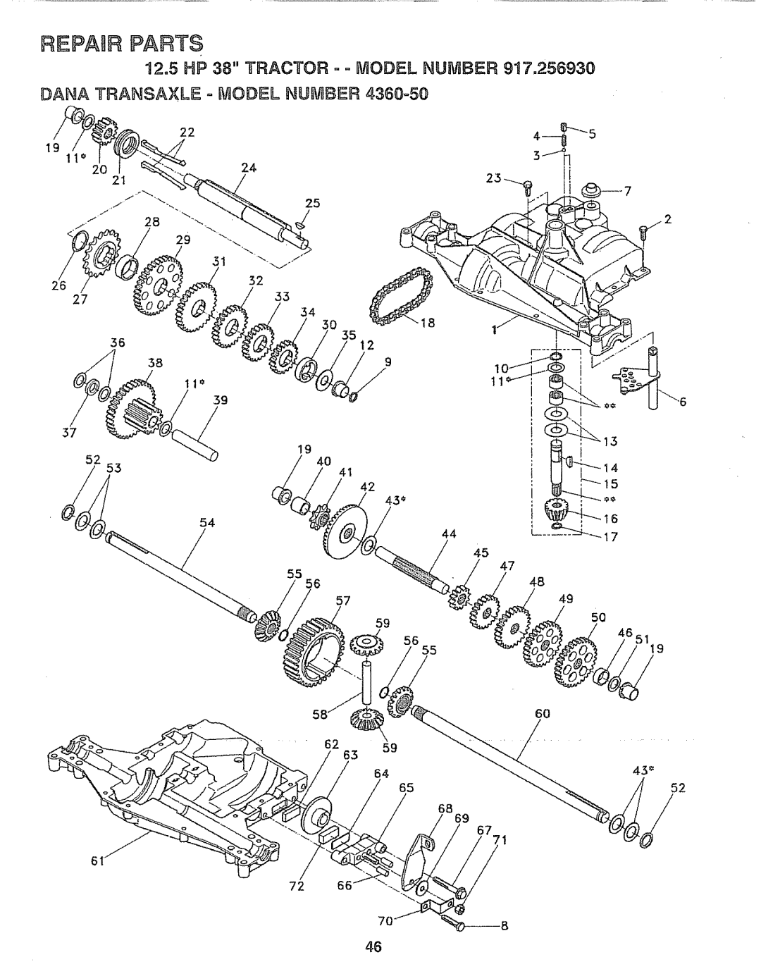 Craftsman 917.25693 owner manual 125 HP 38 Tractor = Model Number, Dana Transaxle = Model NUBER4360=50, 2733 