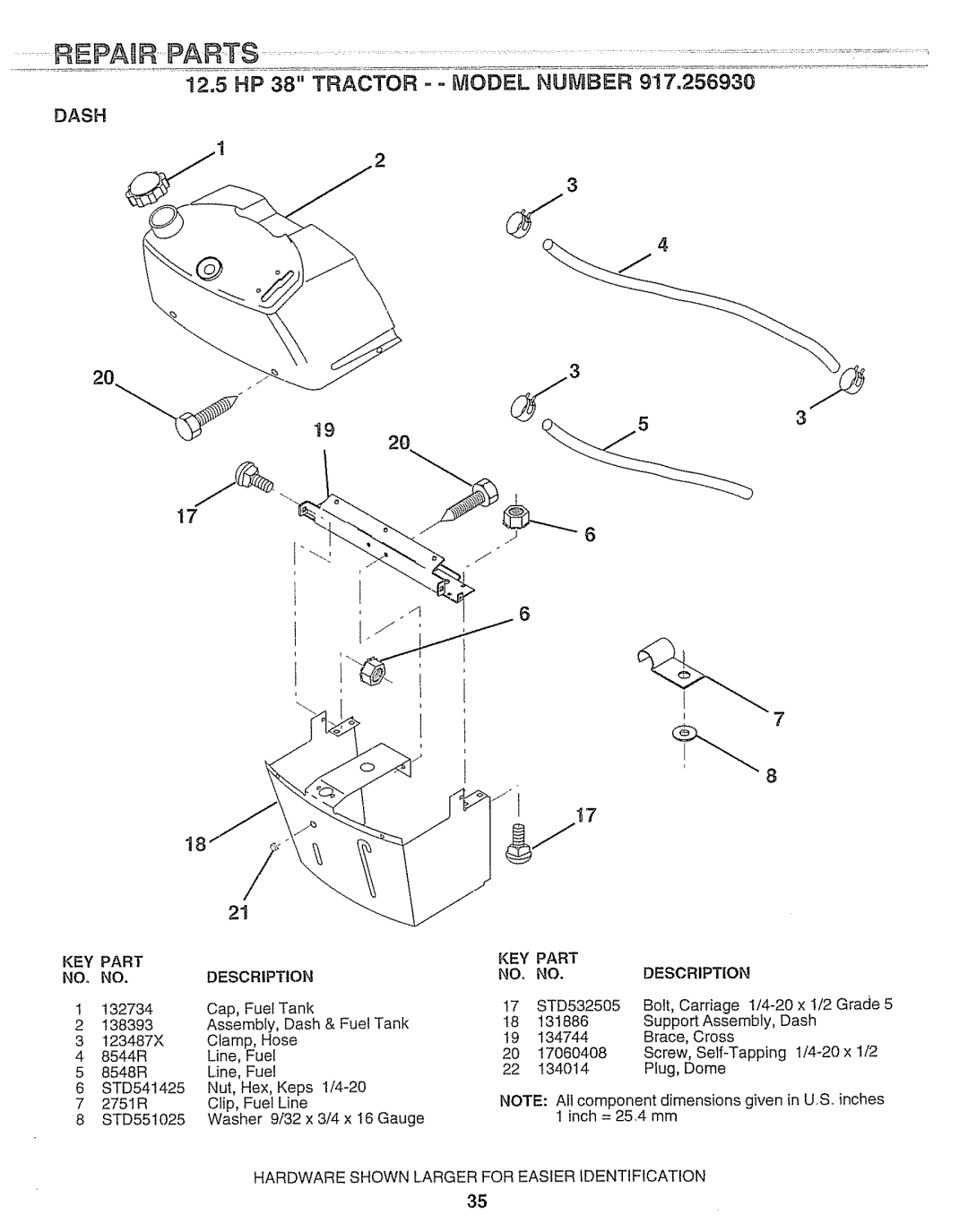 Craftsman 917.25693 owner manual 12.5 HP 38 TRACTOR -- MODEL NUMBER, Part 