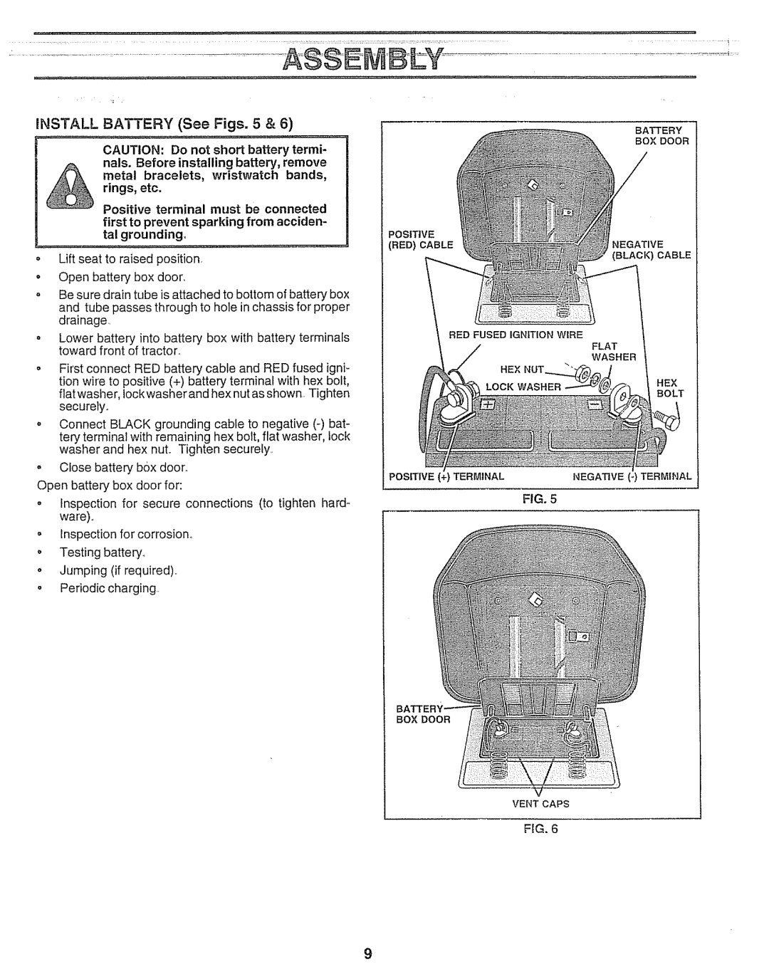 Craftsman 917.25693 owner manual INSTALL BATTERY See Figs. 5 
